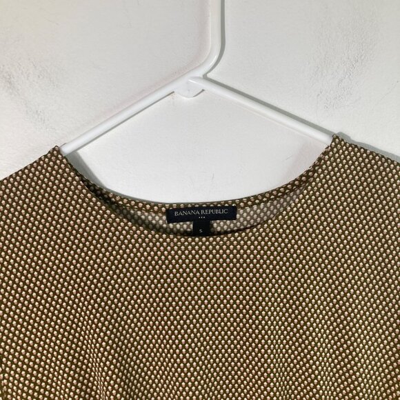 Womens Banana Republic Faux Wrap Dress 1/2 Sleeve Brown White S Polyester Spande - Picture 4 of 9